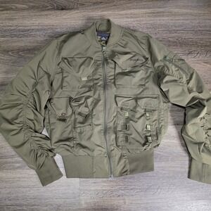 Decibel Mens Olive Green Tactical Bomber Jacket Multi-Pocket Utility Small 209